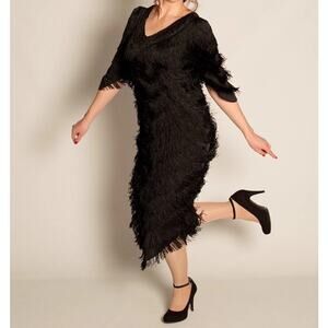 Vintage Nightworks 1920's Flapper Dress Gatsby Black with Fringe size medium